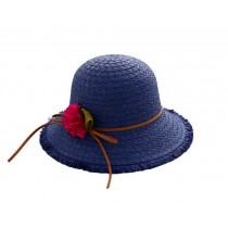 Girls Flower Wide-Brimmed Straw Hat Travel Beach Picnic Summer Sun Hats Navy