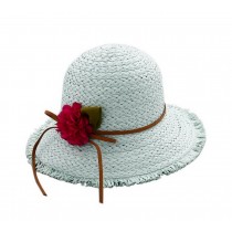 Girls Flower Wide-Brimmed Straw Hat Travel Beach Picnic Summer Sun Hats Blue