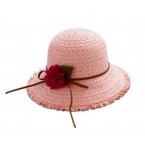 Girls Flower Wide-Brimmed Straw Hat Travel Beach Picnic Summer Sun Hats Pink