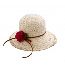 Girls Flower Wide-Brimmed Straw Hat Travel Beach Picnic Summer Sun Hats Beige