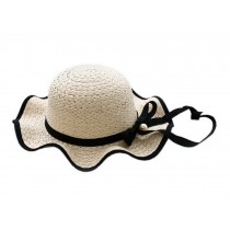 Princess Bowknot Straw Broadbrim Girl Summer Sun Hat Kids Travel Beach Hat Beige