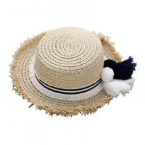 Tassels Straw Broadbrim Toddler Summer Sun Hats Kids Travel Beach Hat Beige