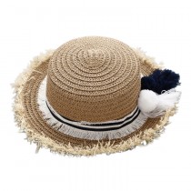 Tassels Straw Broadbrim Toddler Summer Sun Hats Kids Travel Beach Hat Brown