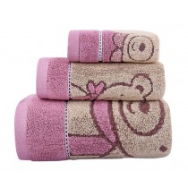 3 Pcs Cute Bear Bath Towels Set Cotton Family Towels Washcloth Face Towel Pink
