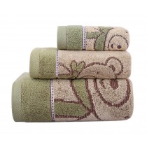 3 Pcs Cute Bear Bath Towels Set Cotton Family Towels Washcloth Face Towel Green