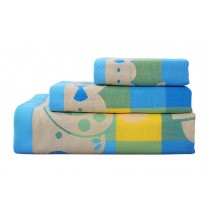 3 Pcs Lovely Rabbit Bath Towels Cotton Family Towels Washcloth Face Towel Blue