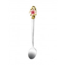 Short Enamel Color Juice Stirrer Stainless Steel Creative Coffee Spoon Lily Pink