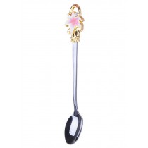 Enamel Spoon Long Handle Creative Stainless Steel Lovely Coffee Spoons Lily Pink