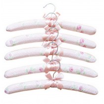 Set Of 5 Pastoral High-grade Printed Cotton Cloth Hangers Pink And White Stripes
