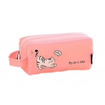 Pink Flower Cat Pattern Silicone Simple Creative Large Capacity Cute Pencil Case