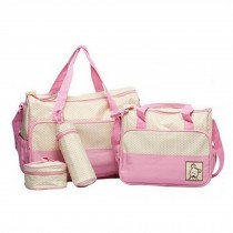 Functional Waterproof Diaper Tote Bags For Mummy With 5 Pieces Set Pink