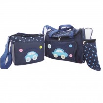 Functional Waterproof Diaper Tote Bags With Car Pattern 4 Pieces Set Deep Blue