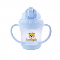 Baby Bottles First Cup Trainer Polypropylene Bottle Silicone straw,180mL,Blue