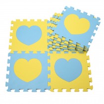 Colorful Waterproof Baby Foam Playmat Set-10pc, Blue/Yellow Hearts