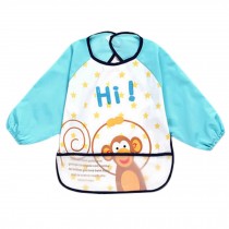 Lovely Blue Monkey Waterproof Baby Feeding Clothes Long-sleeved Baby Bibs