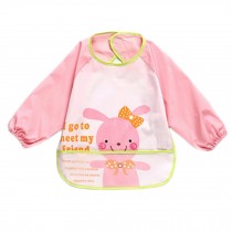 Lovely Pink Rabbit Waterproof Baby Feeding Clothes Long-sleeved Baby Bibs