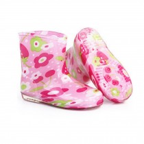 Kid's Rain Short Canister Boots Shoes Waterproof Rain Boots,Flower Pink