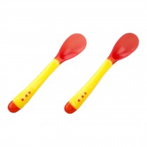 2 PCS Infant Safety Change Color Baby Feeding Spoons Yellow