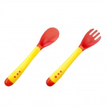 2 PCS Infant Safety Change Color Baby Feeding Spoons Yellow Fork