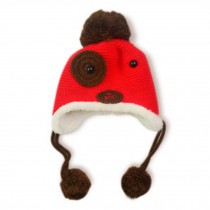 Fashion Cute Dog Design Baby Infant Knit Crochet Winter Warm Cap Hat RED