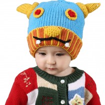 Cute Ox Horn Baby Infant Knit Crochet Winter Warm Cap Hat 6-36 Months Blue