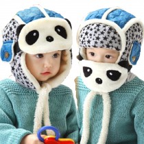 Cute Panda Baby Infant Winter Warm Cap Hat With Mask Blue