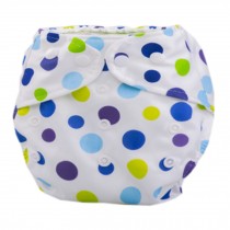 Summer Grid Baby Cloth Diaper Cover Adjustable Size Blue Dots Pattern