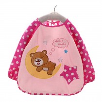 Waterproof Baby Long-sleeves Feeding Clothes Baby Bibs,Star Bear,Pink
