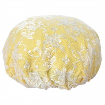 Yellow Embroidery Bath Cap Waterproof Shower Cap Double Layers Bathing Hat