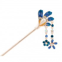 Rhinestone Petal Style Retro Women Girls Tassel Hair Pin Hair Stick Royal Blue