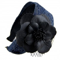 Womens PU Flower Headband Headdress Wide Hairband Lace, Blue