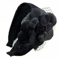 Womens Elegant Wide Hairband Headband Headdress PU Flower, Black