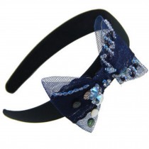 Womens Fashionable Bowknot Headband Hairband Headdress with Crystal, Blue