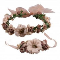 Elegant Flowers Wreath Bracelet Handcraft Hair Crown Wedding Headpiece, Coffee
