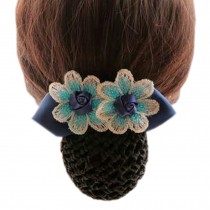 Retro Handicrafts Flower Ladies Bowtie Mesh Elastic Bun Cover Hairnets Hair, 6 blue with Rough Mesh