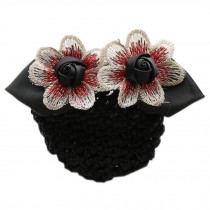 Retro Handicrafts Flower Ladies Bowtie Mesh Elastic Bun Cover Hairnets Hair, 6 black with Rough Mesh