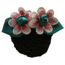 Retro Handicrafts Flower Ladies Bowtie Mesh Elastic Bun Cover Hairnets Hair, 6 green with Rough Mesh