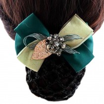 Ladies Snood Net Barrette Hair Clip Bun Cover Handmade Beaded Disk Hair, Dark Green, Rough Mesh