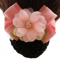 Ladies Handmade Elegant silk yarn Elastic Bun Cover Hairnets Snood Hairnet, Light Pink, Rough Mesh
