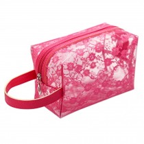 Transparent Portable Travel Cosmetic Bag Makeup Pouches,Rose Red