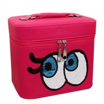 Big Eyes Cosmetic Box Travel Cosmetic Bag Makeup Box Wash Bag, Rose Red