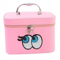 Large Capacity Makeup Bag Travel Organizer Cosmetic Bag With Mirror Pink