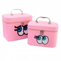 2PCS Large Capacity Makeup Bag Travel Organizer Cosmetic Bag With Mirror Pink