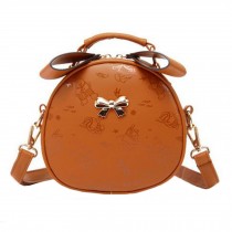 Elegant Single Shoulder Strap Bag Fashion Purse Cute Bow Round Printed Shoulder Bag, brown