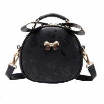 Elegant Single Shoulder Strap Bag Fashion Purse Cute Bow Round Printed Shoulder Bag, Black