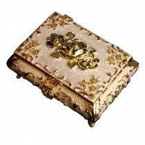 Golden Flower Jewelry Case With Mirror Luxury Old Fashion Storage Box
