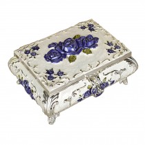 Shining Jewelry Case Silvery Frame Blue Flower With Mirror Jewelry Box