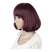 High Quality Fashion Sweet Lady Wig Short Hair Natural Bob Wine Red+Wig Cap+Comb