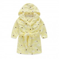 Kids Hooded Plush Robe Soft Bathrobe Cartoon Bathrobe Warm Robe Yellow Star