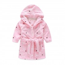 Kids Hooded Plush Robe Soft Bathrobe Cartoon Bathrobe Warm Robe Pink Star